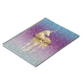 アクアガーリーパープルミントピンクグリッターユニコーングラデーション ノートブック (左側)