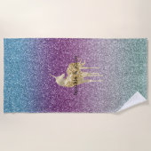 アクアガーリーパープルミントピンクグリッターユニコーングラデーション ビーチタオル (正面)