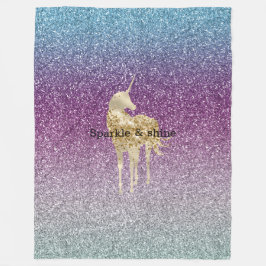 アクアガーリーパープルミントピンクグリッターユニコーングラデーション フリースブランケット