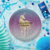 アクアガーリーパープルミントピンクグリッターユニコーングラデーション ペーパープレート (パーティー)