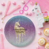アクアガーリーパープルミントピンクグリッターユニコーングラデーション ペーパープレート (パーティー)