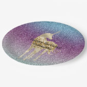 アクアガーリーパープルミントピンクグリッターユニコーングラデーション ペーパープレート (アングル)