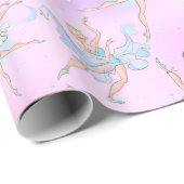 アクアガーリーピンク柄の踊りバレリーナ ラッピングペーパー (ロールコーナー)