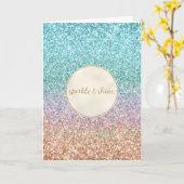 アクアガーリーピーチ金ゴールドパープルミントマーメイドグリッター カード (黄色い花)
