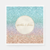 アクアガーリーピーチ金ゴールドパープルミントマーメイドグリッター スタンダードランチョンナプキン (正面)