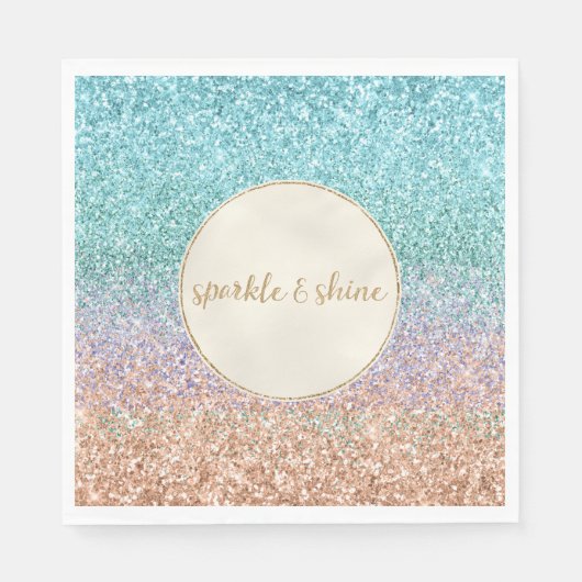 アクアガーリーピーチ金ゴールドパープルミントマーメイドグリッター スタンダードランチョンナプキン (正面)