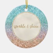 アクアガーリーピーチ金ゴールドパープルミントマーメイドグリッター セラミックオーナメント (正面)