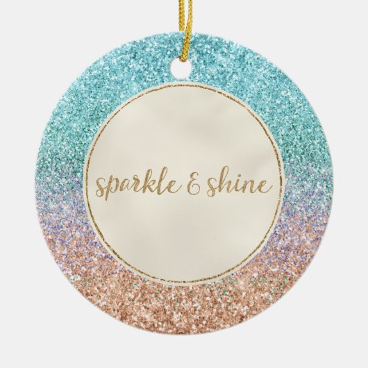 アクアガーリーピーチ金ゴールドパープルミントマーメイドグリッター セラミックオーナメント (正面)