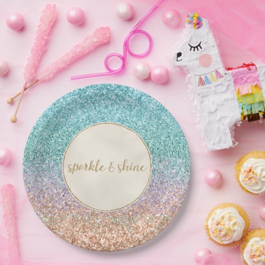 アクアガーリーピーチ金ゴールドパープルミントマーメイドグリッター ペーパープレート (パーティー)