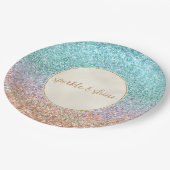 アクアガーリーピーチ金ゴールドパープルミントマーメイドグリッター ペーパープレート (アングル)