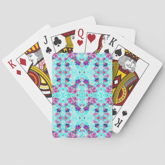 アクアガーリーブルーに可愛い紫色の花柄 トランプ (裏面)
