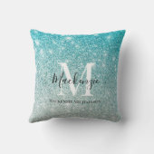 アクアガーリーブルーシルバーグラデーショングリッターモノグラム クッション (裏面)