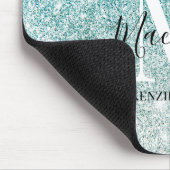 アクアガーリーブルーシルバーグラデーショングリッターモノグラム マウスパッド (コーナー)