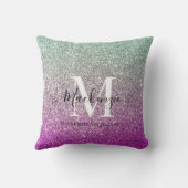 アクアガーリーブルーピンクグラデーショングリッターモノグラム クッション (裏面)