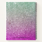 アクアガーリーブルーピンクグラデーショングリッターモノグラム ノートブック (裏面)