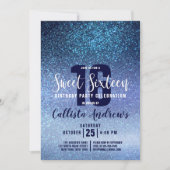 アクアガーリーベビーブルートリプルグリッターグラデーションスウィート16 招待状 (正面)
