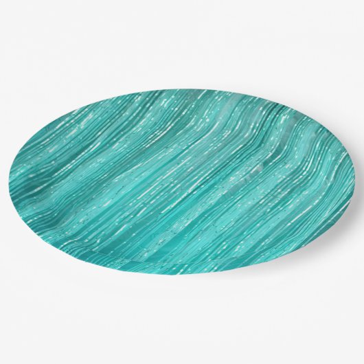 アクアガーリーミントグラムティンセルストライプズ ペーパープレート (アングル)