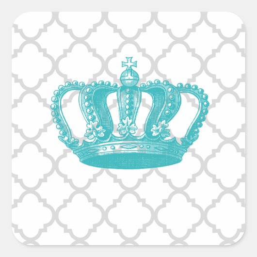 アクアガーリーヴィンテージクラウン灰色クローバー模様 スクエアシール (正面)