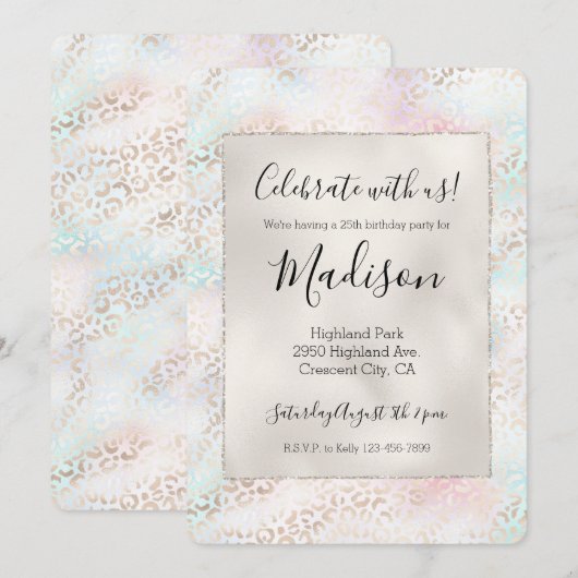 アクアガーリー赤面ピンク金ゴールドヒョウ印刷 招待状 (正面/裏面)