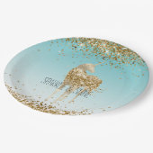 アクアガーリー金ゴールド紙吹雪グリッターユニコーン ペーパープレート (アングル)