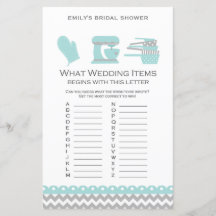 アクアキッチンブライダルシャワーゲームプリント