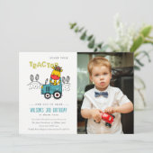 アクアキラフェインファームトラクターボーイズフォト誕生日 招待状 (スタンド正面)