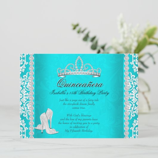 アクアキンセアニェラ15th誕生日ティアラハイヒール 招待状 (スタンド正面)