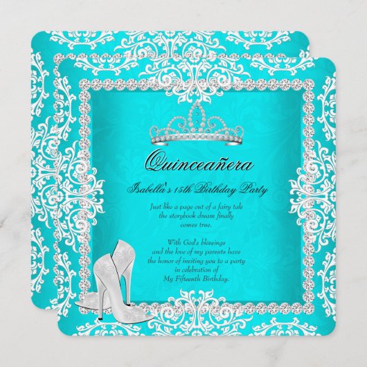アクアキンセアニェラ15th誕生日ティアラハイヒール 招待状 (正面/裏面)