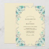 アクアクリームの葉のユーカリの結婚式 招待状 (正面/裏面)