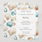 アクアクリームビーチシェルズバースデー 招待状 (正面/裏面)