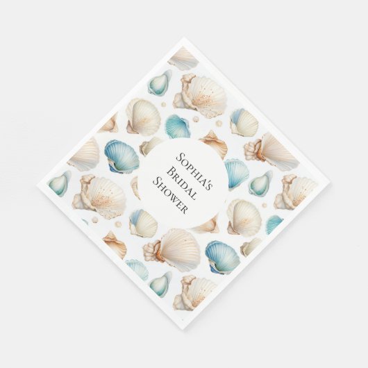 アクアクリームビーチシェルブライダルシャワー スタンダードランチョンナプキン (角)