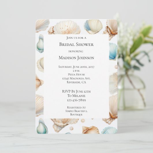 アクアクリームビーチシェルブライダルシャワー 招待状 (スタンド正面)