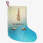 アクアクリーム金ゴールドスパークルグラムユニコーンライト スモールクリスマスストッキング (正面)