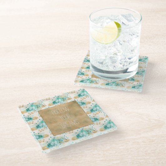 アクアクリーム金ゴールドフローラ ガラスコースター (アングル)