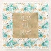 アクアクリーム金ゴールドフローラ ガラスコースター (正面)