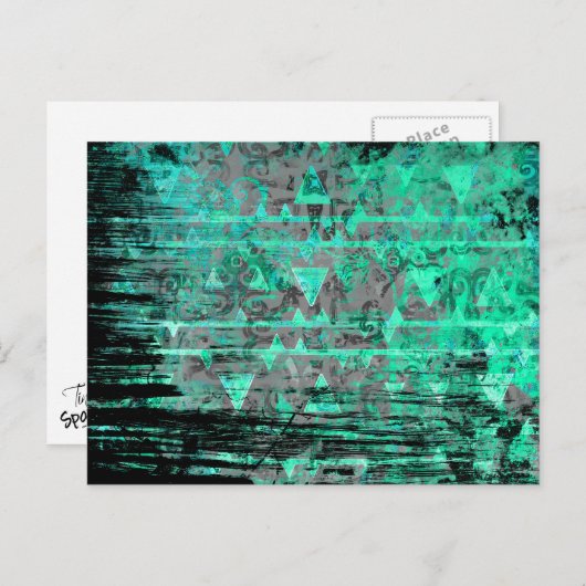 アクアクールとグレーの部族三角形グランジ ポストカード (正面/裏面)
