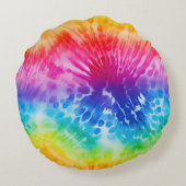 アクアクールブルーイエローレッドオレンジ絞り染め ラウンドクッション (裏面)