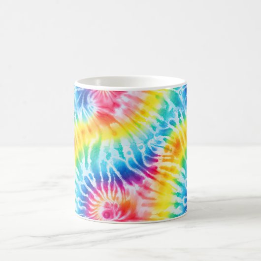 アクアクールレッドブルーイエローオレンジ絞り染め コーヒーマグカップ (中央)