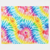 アクアクールレッドブルーイエローオレンジ絞り染め フリースブランケット (正面(横))