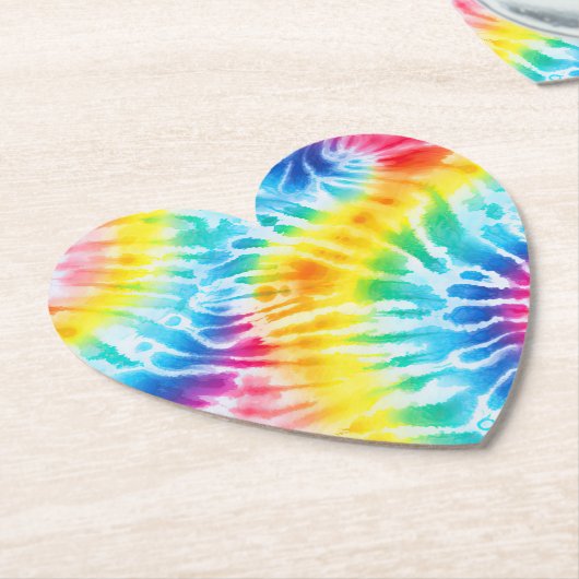 アクアクールレッドブルーイエローオレンジ絞り染め ペーパーコースター (アングル)