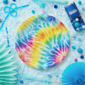 アクアクールレッドブルーイエローオレンジ絞り染め ペーパープレート (パーティー)