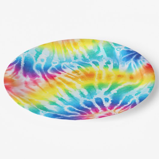 アクアクールレッドブルーイエローオレンジ絞り染め ペーパープレート (アングル)