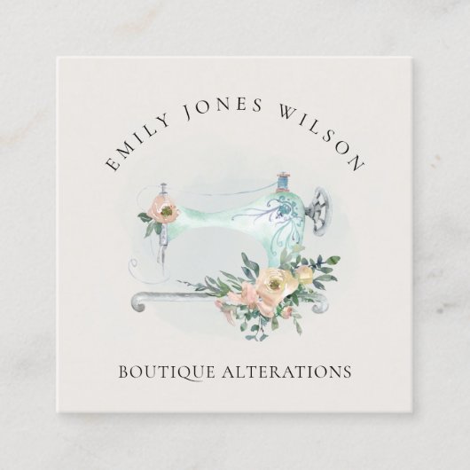 アクアグエレガントレー裁縫機械フローラ仕立て屋 スクエア名刺 (正面)