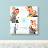 アクアグモダンリッドモノグラム結婚の4フォトコラージュ キャンバスプリント (インサイチュ (ウッドフロア))