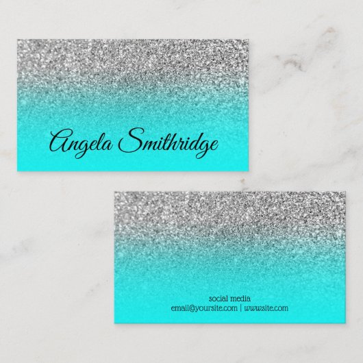 アクアグラデーションシルバーグリッター写真 名刺 (正面/裏面)