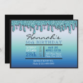 アクアグラデーションスパークルドリッピー50thバースデーパーティー 招待状 (正面/裏面)