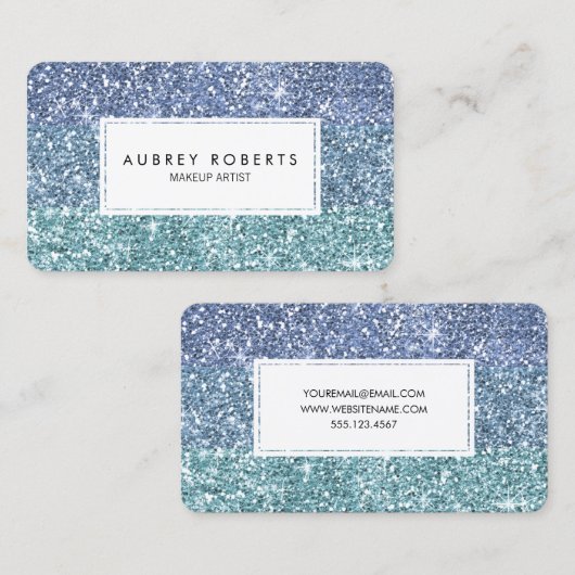 アクアグラデーションブルーフェイクグリッターガーリー名刺 名刺 (正面/裏面)