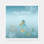 アクアグラデーション金ゴールドグリッタースパークルマーメイド スタンダードランチョンナプキン (正面)