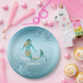 アクアグラデーション金ゴールドグリッタースパークルマーメイド ペーパープレート (パーティー)