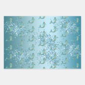 アクアグラデーション金ゴールドグリッタースパークルマーメイド ラッピングペーパーシート (正面3)